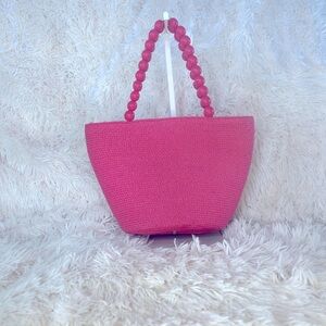 Talbots pink small woven bag with beaded handles